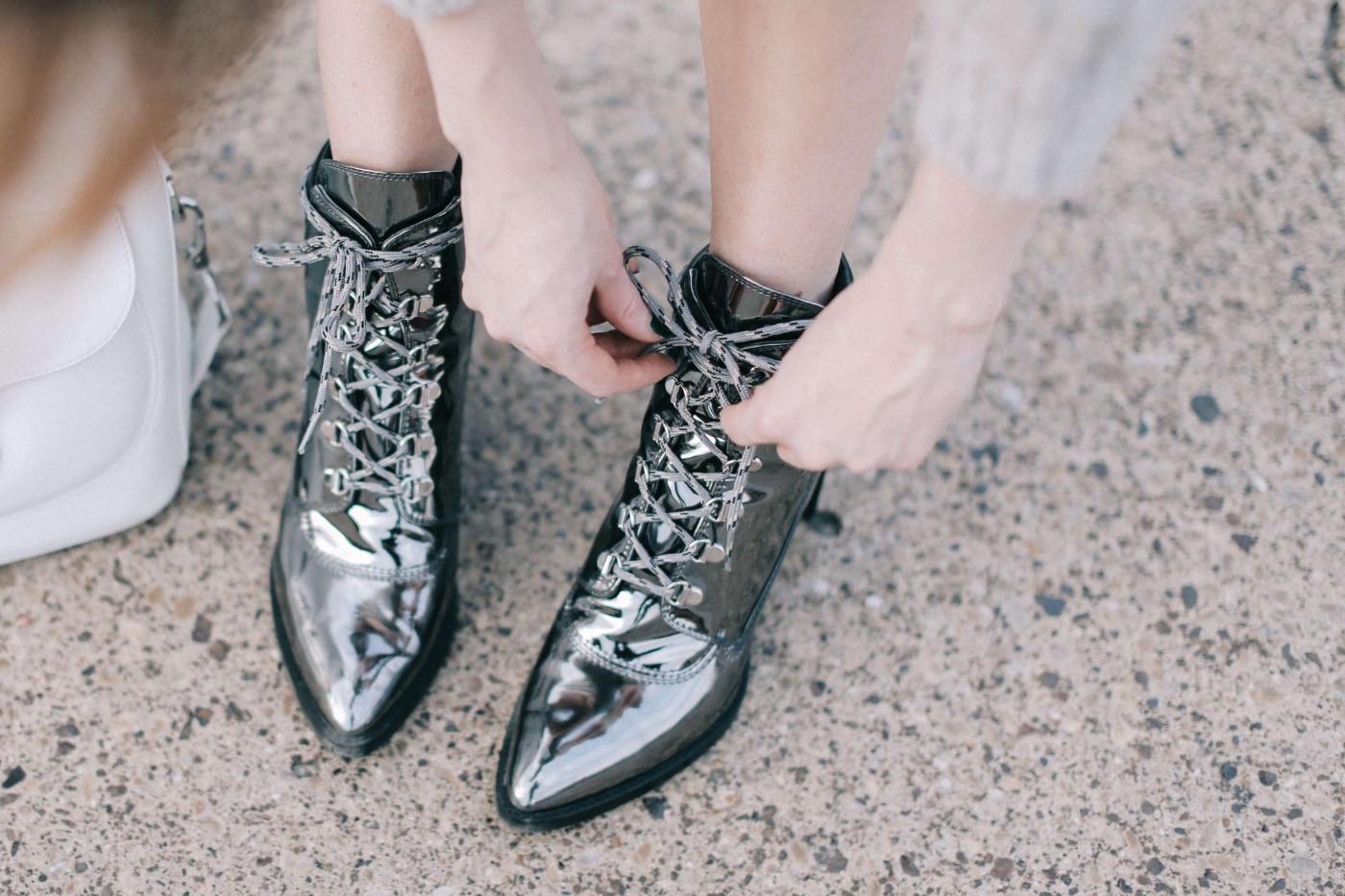 Gigi Hadid in Silver Metallic Stuart Weitzman Boots From Her Own Line