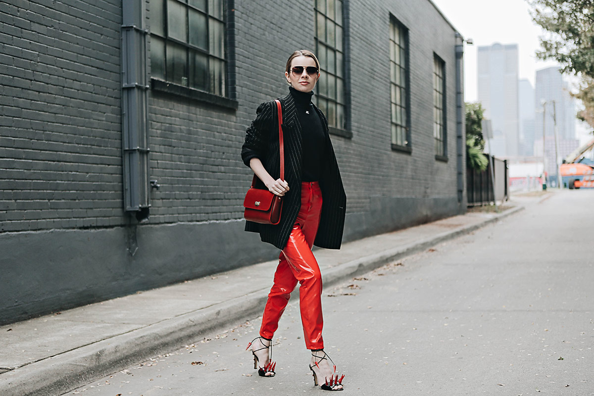 Natalee Red Vinyl Trousers  In The Style USA