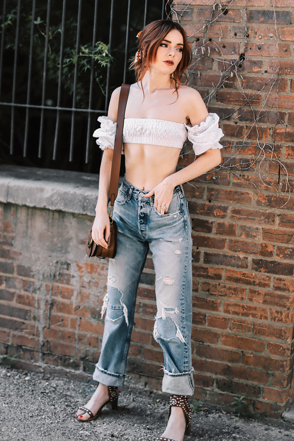 High waisted jeans and crop top best sale